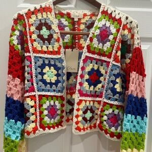 Cropped crochet multi-colored sweater